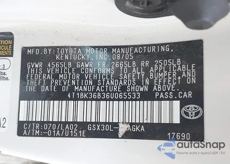 2006 Toyota Avalon Xls from USA, damaged, VIN 4T1BK36B36U065533